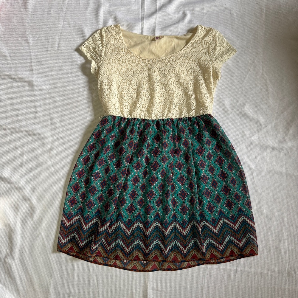 Boho Lace Top Fit & Flare Dress – auw Girls Size XL
